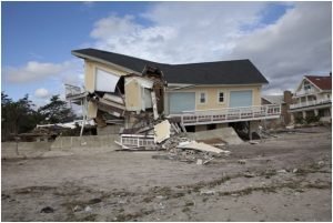 Collapsed home damaged after a hurricane